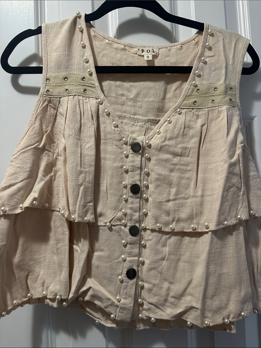 POL Pearl-Trim Tiered Camisole in Cream